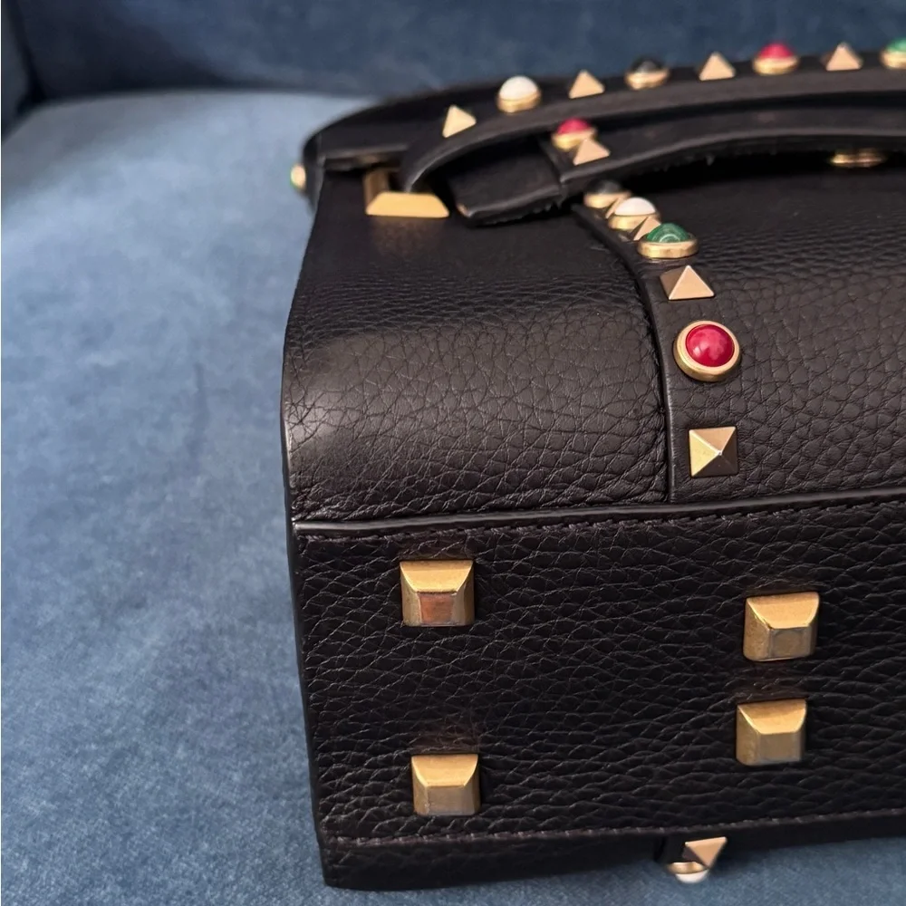 VALENTINO GARAVANI Black PebbleLeather Multi‎ Colored RockstudCrossbody Handbag